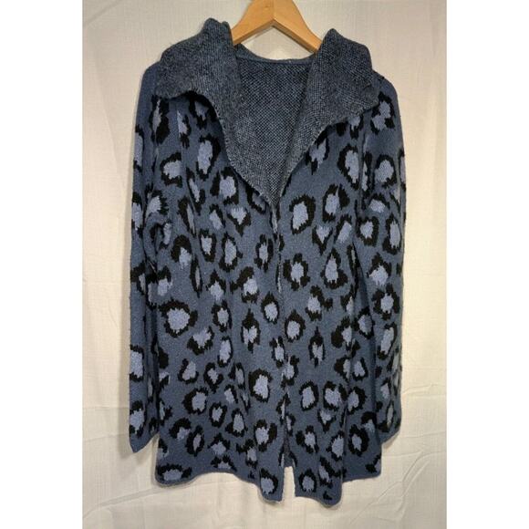 Denim & Co. Womens Jacquard Long-Sleeve Open-Front Cardigan XL Blue Animal Print - Picture 1 of 7